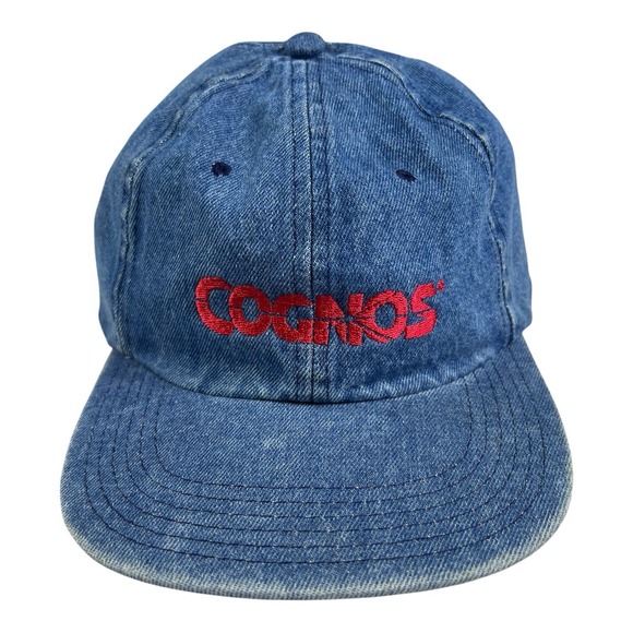 Vintage Cognos Denim Strapback Hat Y2K Tech Software Promo IBM Dad Cap Blue
